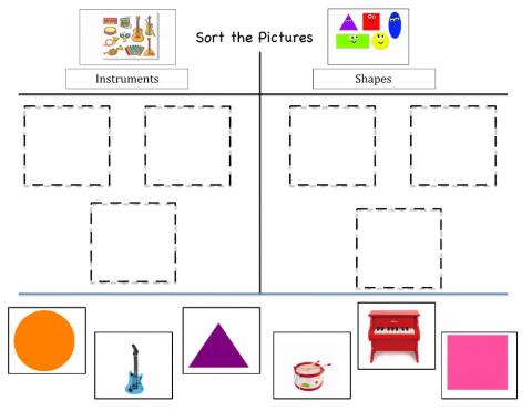 Sort images of instruments and shapes