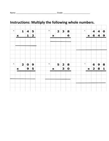 Multiplying whole numbers