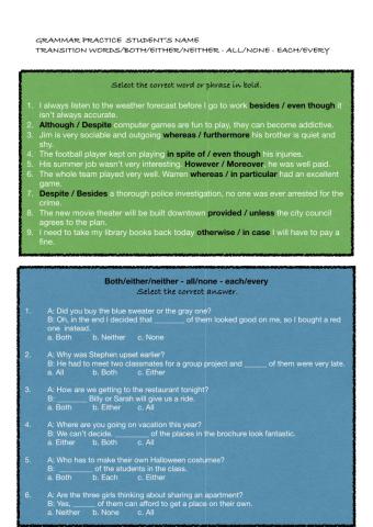 Transition words-Quantifiers