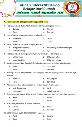 Latihan Interaktif Kisah Nabi Syu'aib AS