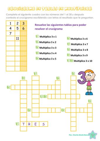 Crucigrama tablas de multiplicar