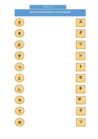 Hiragana -katakana matching (sa-ta)