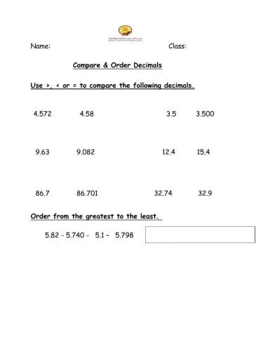 Compare and order decimals