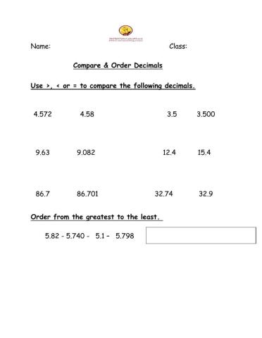 Compare and order decimals