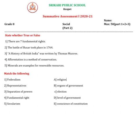 Srikari Public School VIII std Social SA 1 Part 2