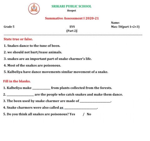 Srikari Public School V std EVS SA 1 Part 2