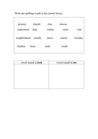 Oo, ue,ou, u, and ew