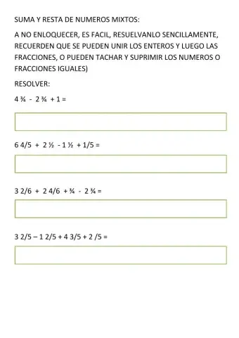 Sumas y restas de numeros mixtos