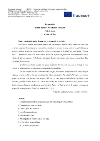 Textul narativ. Vocabular. Fonetică