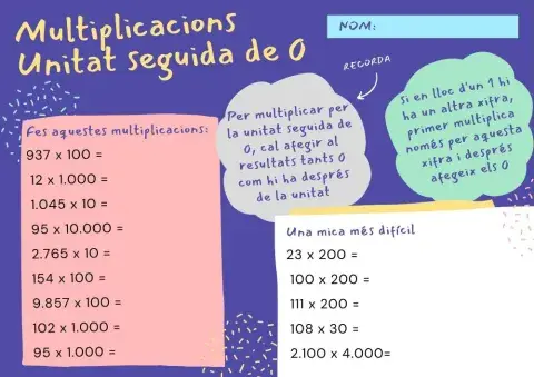 Multiplicar unitat seguida de 0