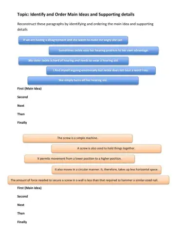 Identify and Order Main Ideas and Supporting details