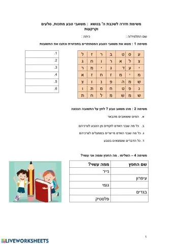 דף עבודה בנושא משאבי טבע