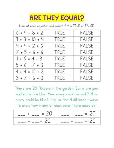 Balancing equations and Making 20