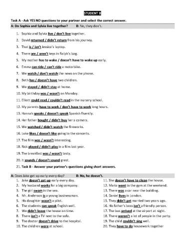 Student B - make questions