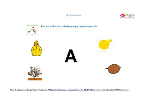 SA Los Finaos. Unir la vocal con las imágenes que empiezan por  A