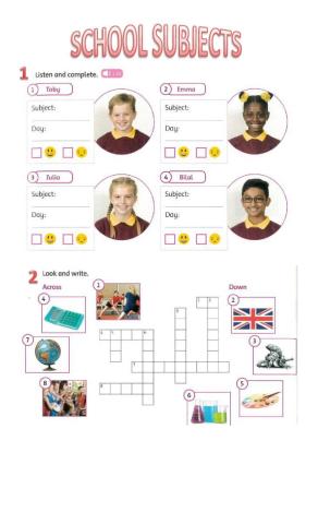 School subjects and Days of the Week