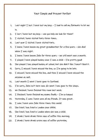 Present Perfect vs Past Simple