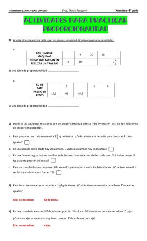 Práctica PROPORCIONALIDAD DIRECTA E INVERSA