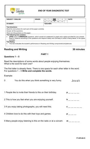 End of year diagnostic test-reading and writing