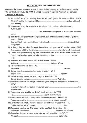 Key word transformation: Linking expressions