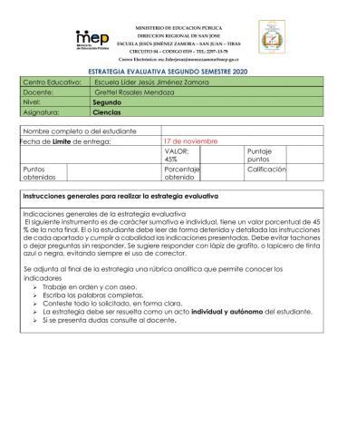 Estrategia de Evaluación ciencias