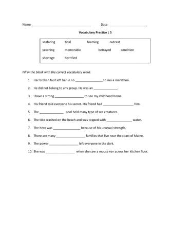 Journey  Vocabulary Test 5