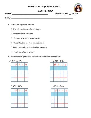 Evaluation 4th term first grade Arit