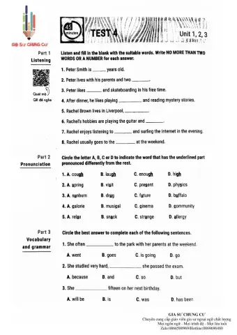 Lớp 7 - Kiểm tra 45 phút( Test số 4-luyện giải)