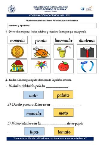 Prueba de ingreso SDG 3ero