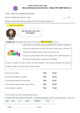 Examen pendientes 2020 inglés