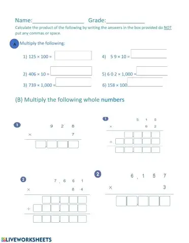 Multiplying whole numbers