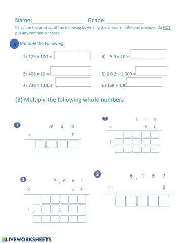 Multiplying whole numbers