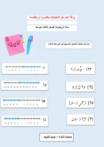 ورقة عمل حل المتباينات بالضرب أو بالقسمة