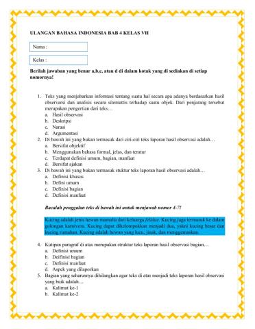 Ulangan Harian Bab 4 Kelas 7