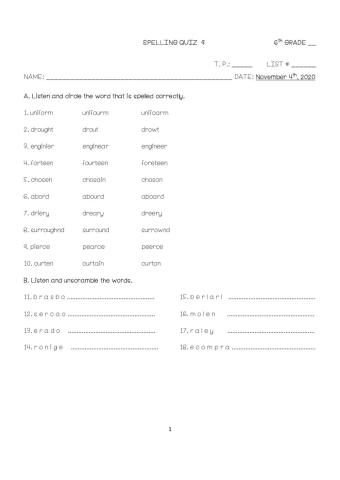 6th Grade Spelling Quiz -9