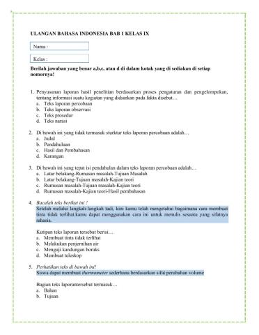 Ulangan Harian Bab 1 Kelas 9