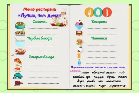 Меню ресторана