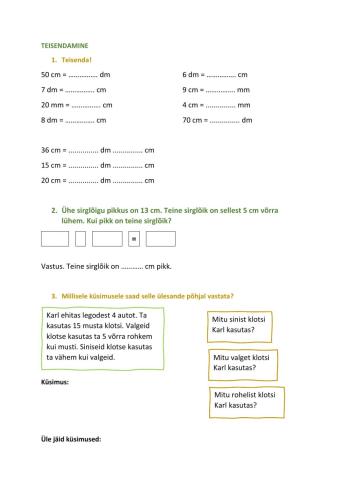 Teisendamine 4. tööleht