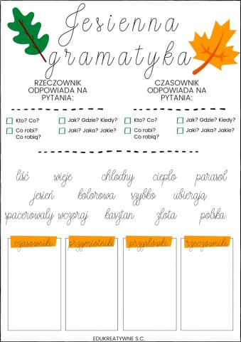 Edukreatywne - jesienne części mowy