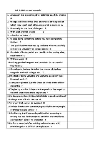 Making school meaningful. Vocabulary from the text