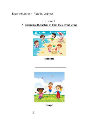 English year 3 Year in, year out