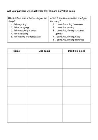Free time activities questions