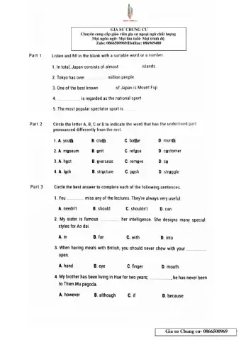 Lớp 8- Bài kiểm tra 45p Unit 4,5