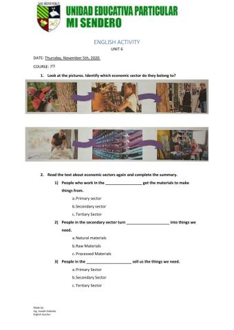 7th English Reading Economic Sectors