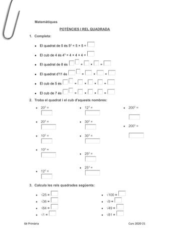 Potències i rels quadrades