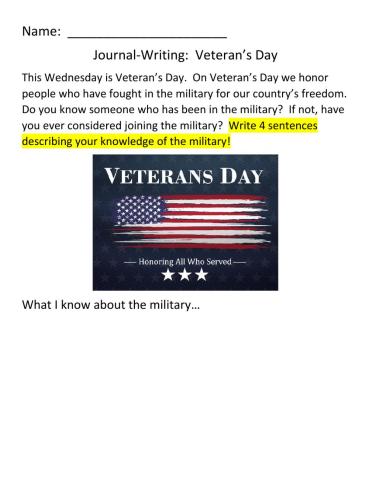 JOURNAL-WRITING:  Veteran's Day