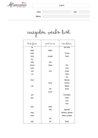 Irregular verbs test 1