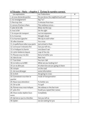 Paris - Ecoute 1 et 2 Matching