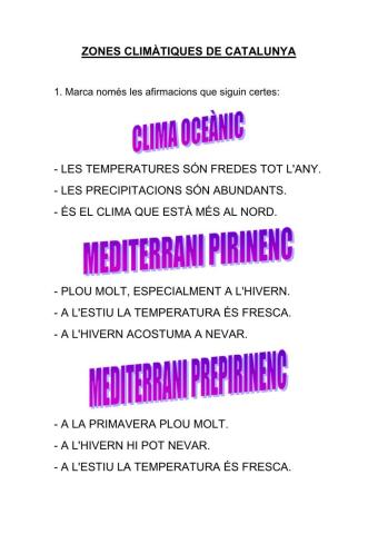 Característiques zones climàtiques Catalunya