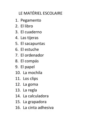 El material escolar en francés
